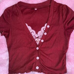 Women's Burgundy Button-Up Top